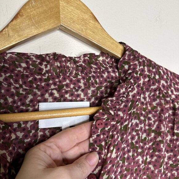 Ba&sh Pabi Printed Ruffle Neck Button Up Blouse Size M - Picture 6 of 15